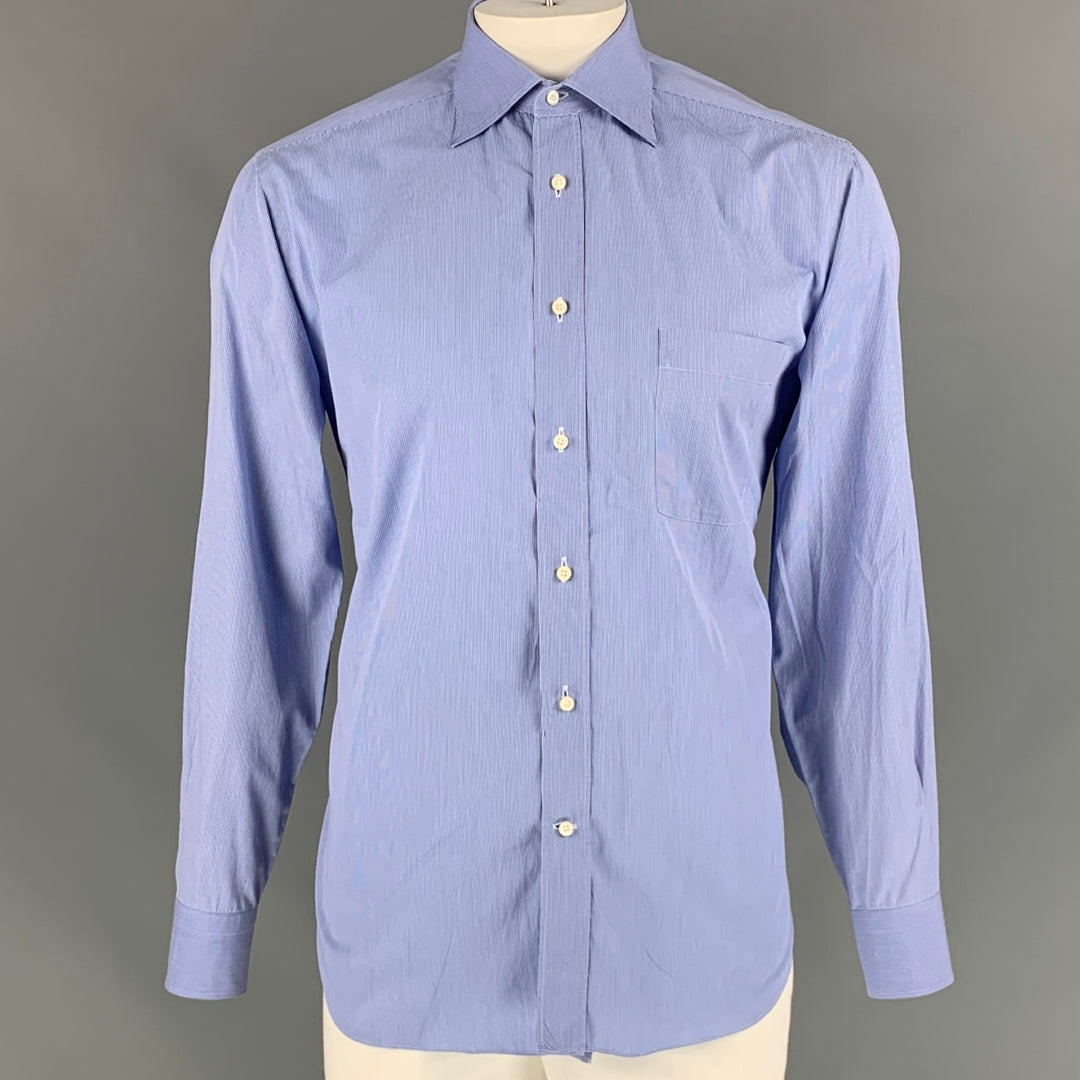 ERMENEGILDO ZEGNA Size L Blue Stripe Cotton Long Sleeve Shirt