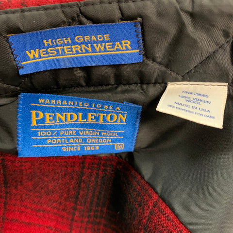 PENDLETON Size M Red Black Plaid Virgin Wool Western Long Sleeve Shirt