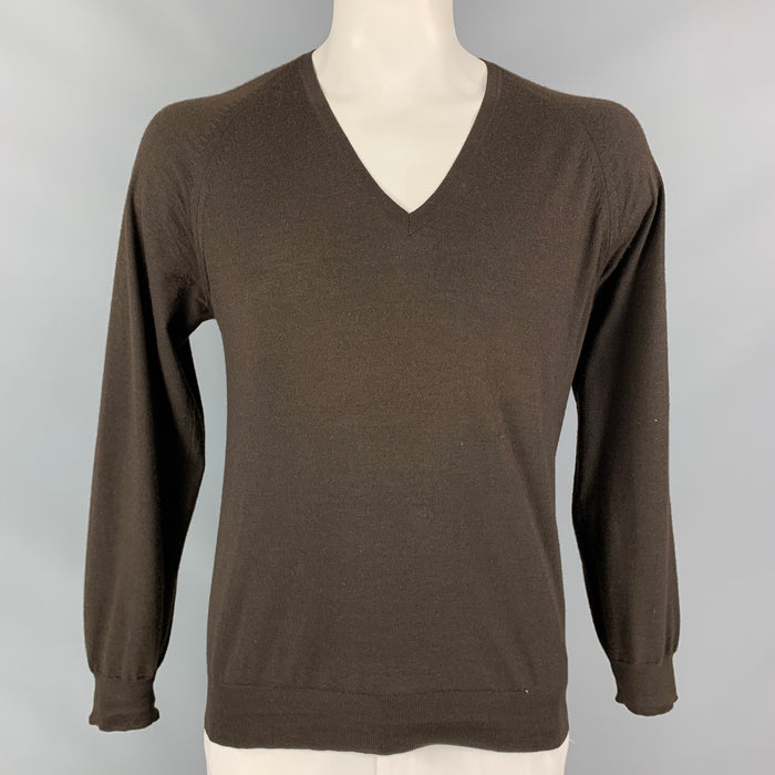 PRADA Size 44 Brown Cashmere / Silk V-Neck Pullover