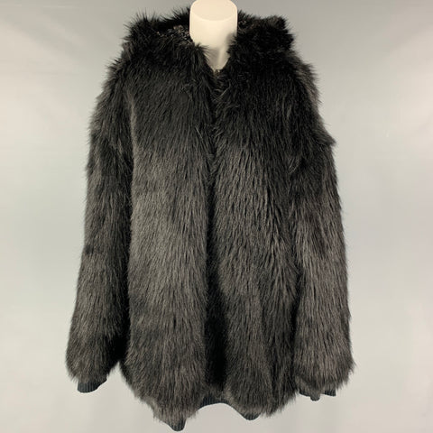 FAITH CONNEXION Size M Black Acrylic Blend Textured Faux Fur Reversible Coat