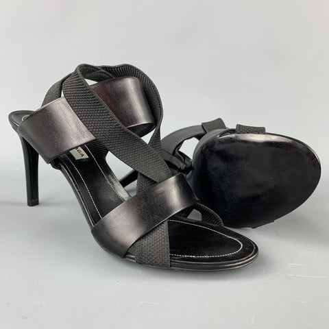 BALENCIAGA Size 8 Black Leather Ribbon Strappy Heel Sandals