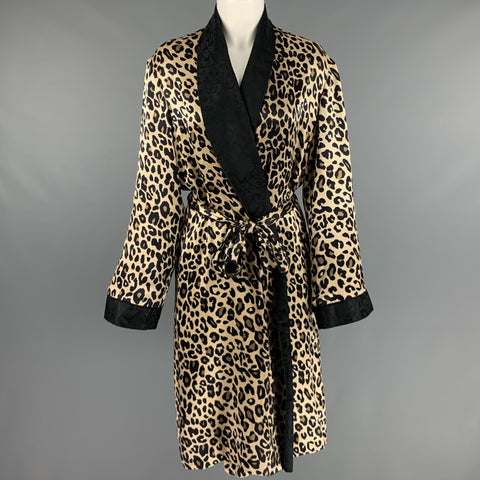 PAUL STUART Taille M Peignoir à imprimé animal en soie beige noir