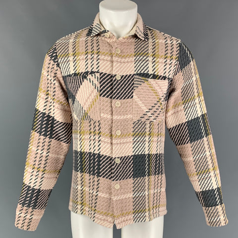 WAX Size S Pink Grey Plaid Cotton Blend Worker Long Sleeve Shirt
