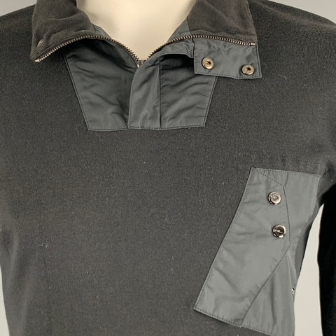 RALPH LAUREN Taille XL Noir Tissus Mélangés Soie Mélange Demi-Zip Pull