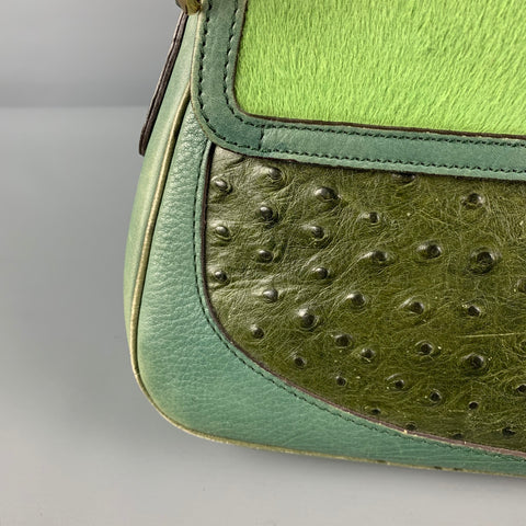 ETRO Green Mixed Leathers Top Handles Handbag