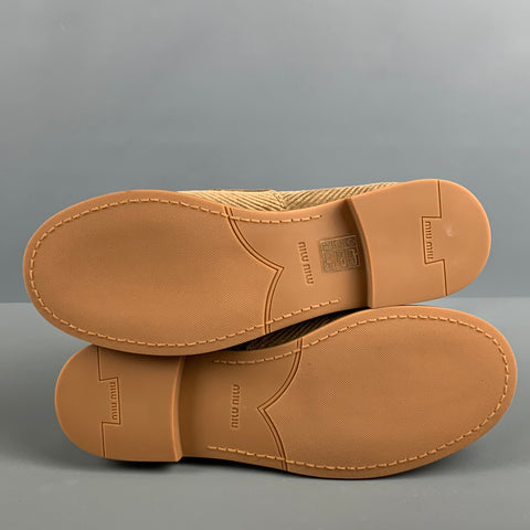 MIU MIU Size 7.5 Khaki Corduroy Penny Flats