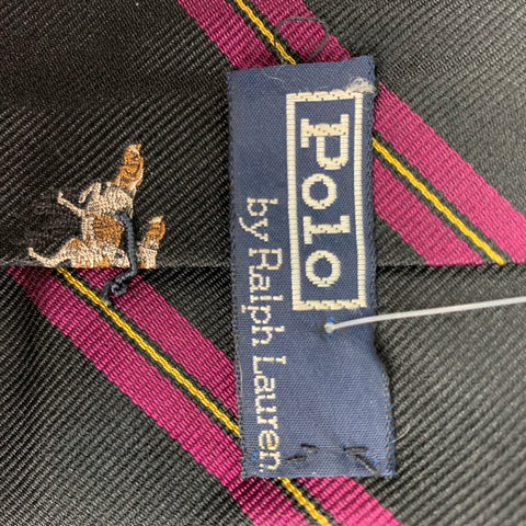 POLO RALPH LAUREN Black & Burgundy Stripped and Dog Print Silk Tie