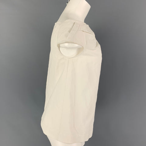 ISA ARFEN Size 6 Cream Cotton Blend Wrinkled A-Line Blouse