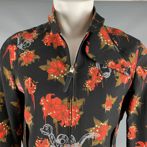 COACH 1941 Taille S Veste zippée en laine imprimée marron orange noir