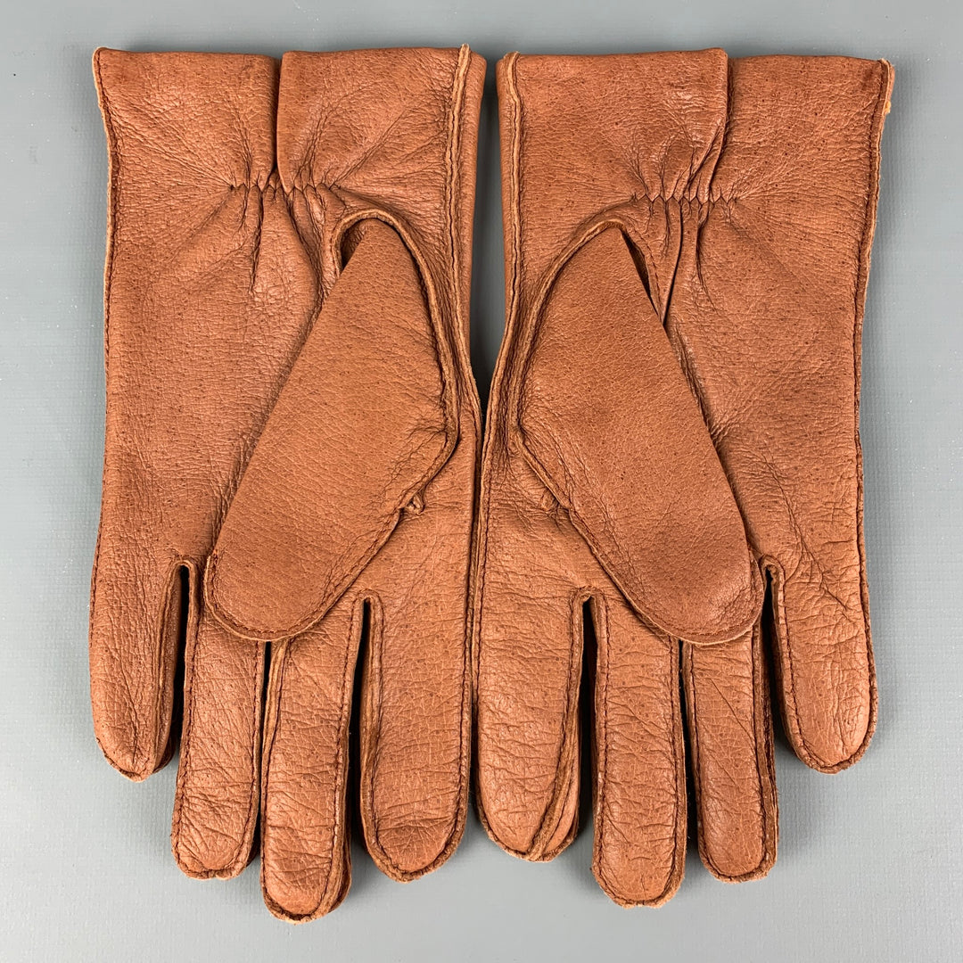 VINTAGE Size 9 Tan Leather Wool Viscose Gloves