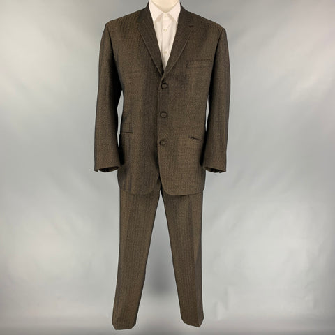 NUEVA REPÚBLICA Talla 44 Traje de solapa de muesca de lana negra y marrón con botonadura simple