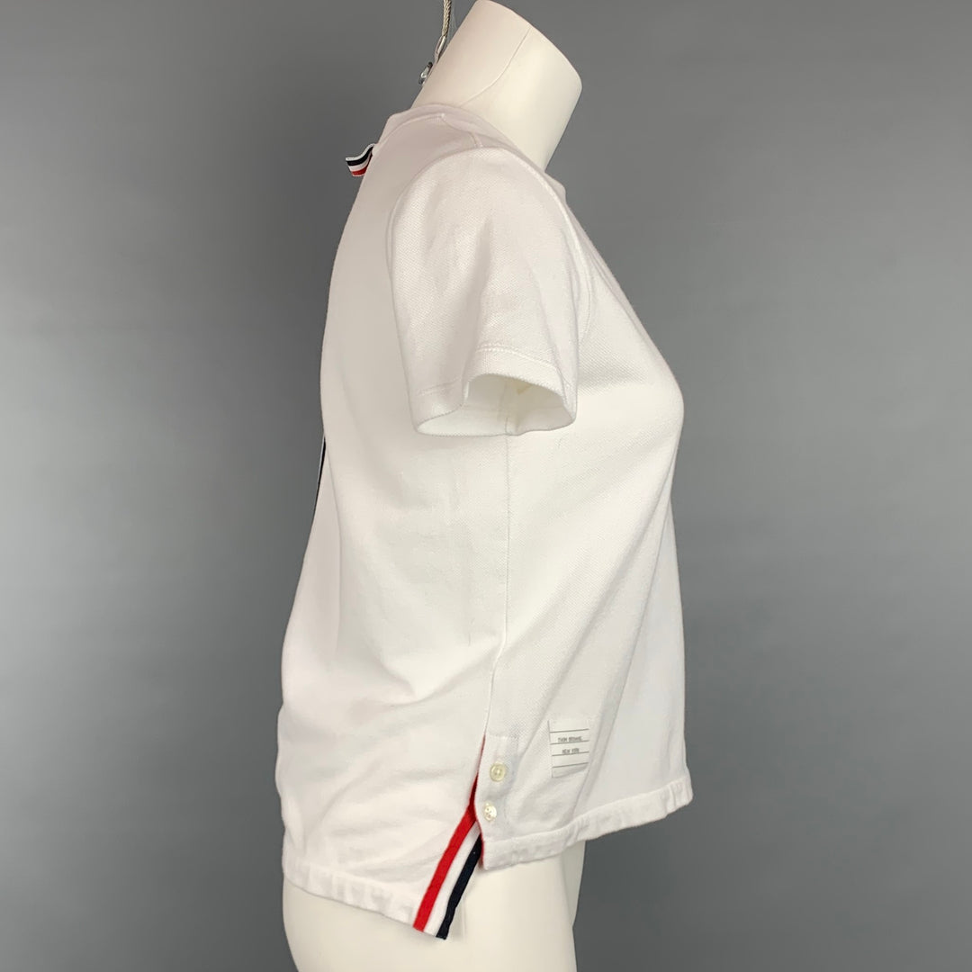 THOM BROWNE Size 2 White & Red Pique Cotton T-Shirt – Sui Generis 
