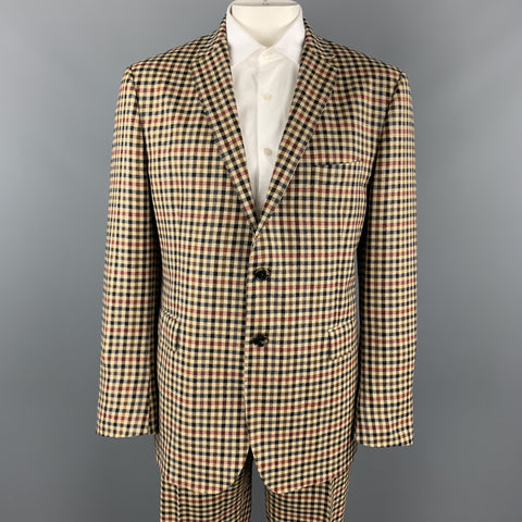 ETRO Talla 48 Traje con solapa de muesca de lana de lana a cuadros color caqui y marrón
