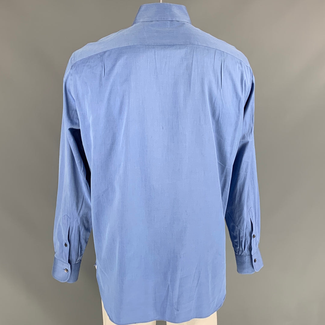 ERMENEGILDO ZEGNA Size XL Blue Solid Cotton Button Down Long Sleeve Shirt