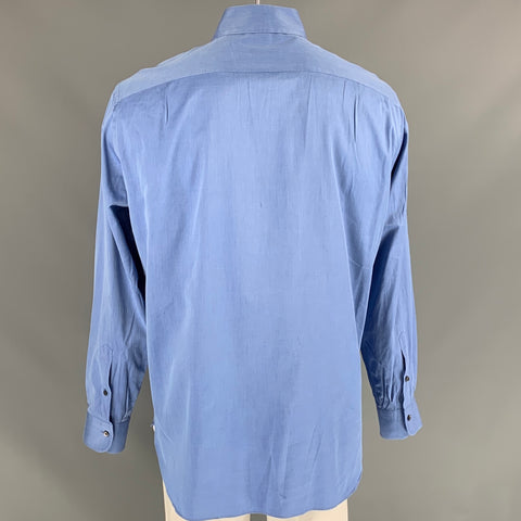 ERMENEGILDO ZEGNA Size XL Blue Solid Cotton Button Down Long Sleeve Shirt
