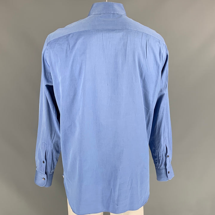 ERMENEGILDO ZEGNA Size XL Blue Solid Cotton Button Down Long Sleeve Shirt