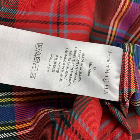 ALEXANDER MCQUEEN Size XL Multi-Color Tartan Cotton Beetle Patch Button Down Long Sleeve Shirt