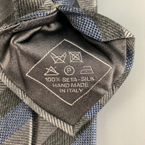 BRIONI Grey Charcoal Diagonal Stripe Silk Tie