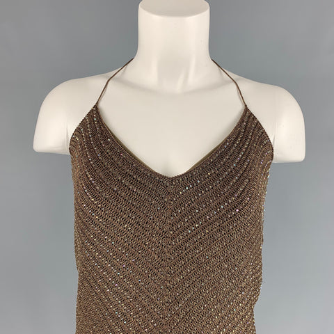RALPH LAUREN Black Label Size L Gold Knitted Viscose Blend Peacock Feather Dress Top