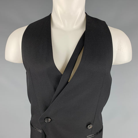 ATO Size 36 Black Wool Silk Double Breasted Vest
