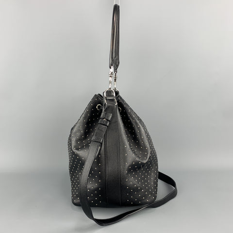 SAINT LAURENT Studded Black Leather Emmanuelle Bucket Bag