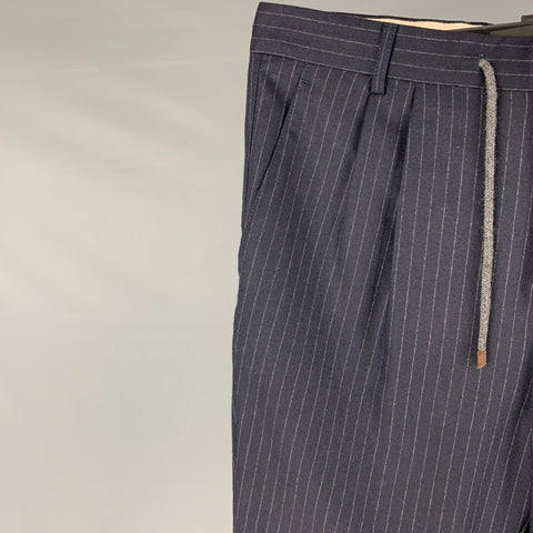 BRUNELLO CUCINELLI Size 34 Navy Grey Stripe Lana Wool Dress Pants
