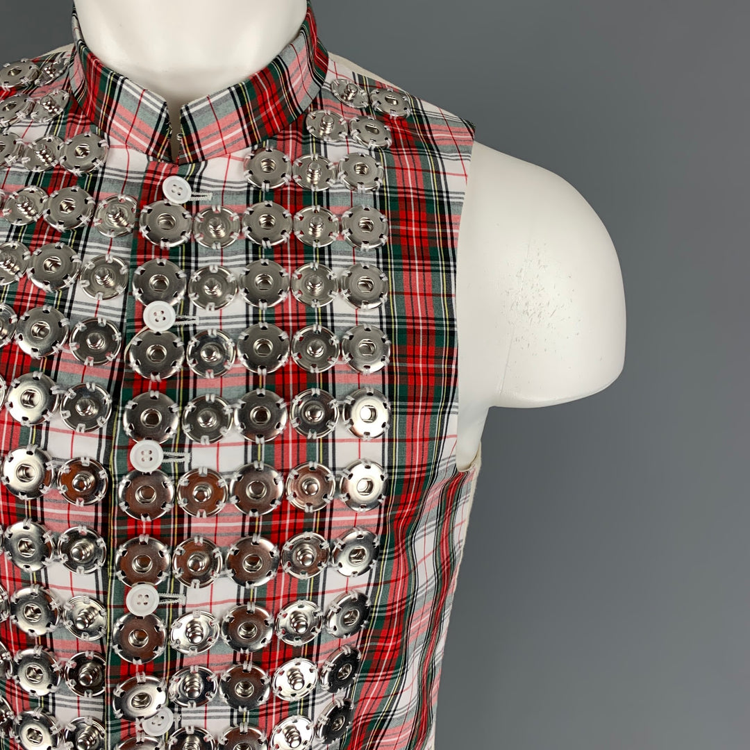 COMME des GARCONS HOMME PLUS SS 16 Taille M Blanc Rouge Vert Plaid Vest