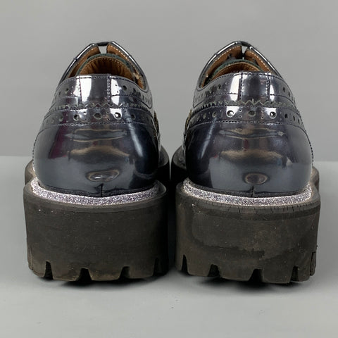 PERTINI Size 7 Silver Gold Perforated Patent Leather Wingtip Shoes