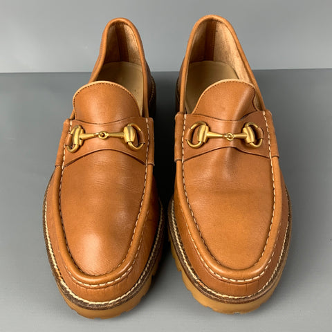 GUCCI Size 8.5 Tan Leather Horsebit Slip On Loafers