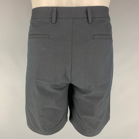 THEORY Size 36 Black Grey Stripe Cotton Blend Flat Front Shorts