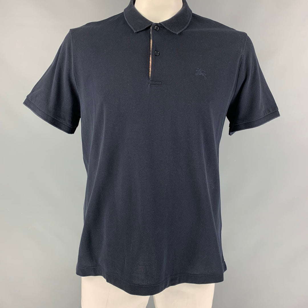 BURBERRY Size XXL Navy Solid Cotton Polo