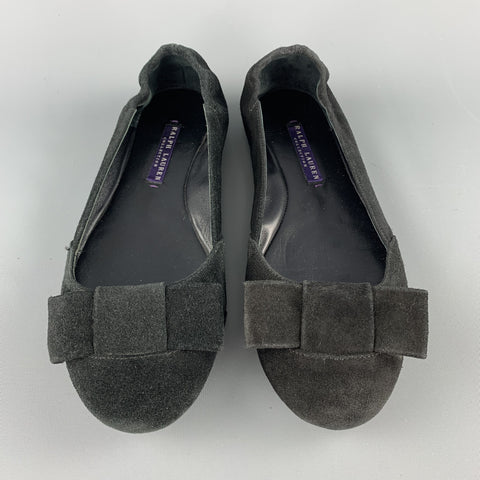 COLECCIÓN RALPH LAUREN Talla 7 Zapatos planos con lazo de ante negro