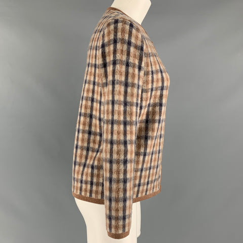 LEOROSA Taille S/M Beige Marine Laine À Carreaux Boutonné Haut Décontracté