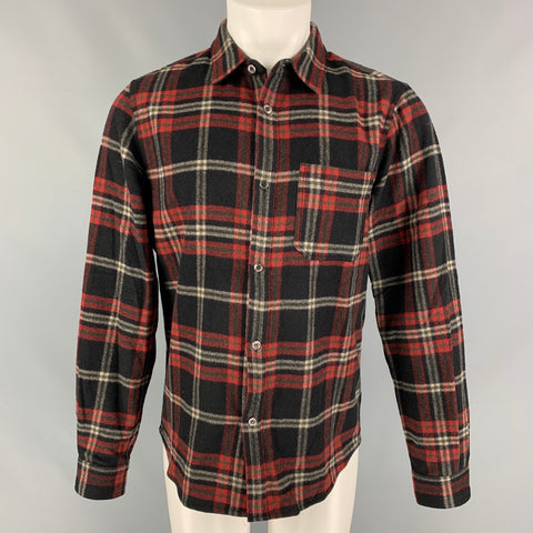 A.P.C. Size M Black Red Plaid Wool Nylon Long Sleeve Shirt
