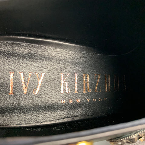 IVY KIRZHNER Size 7.5 Black & Silver Leather Rhinestones Pom Pom Barnum Laces