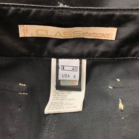 ROBERTO CAVALLI Size 6 Black & Gold Embroidred Cotton / Viscose Skinny Dress Pants