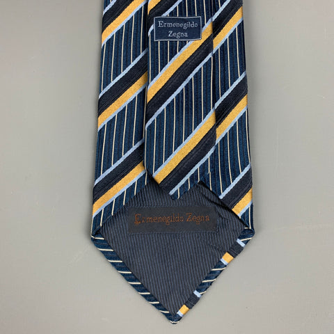 ERMENEGILDO ZEGNA Navy Yellow Stripe Silk Tie