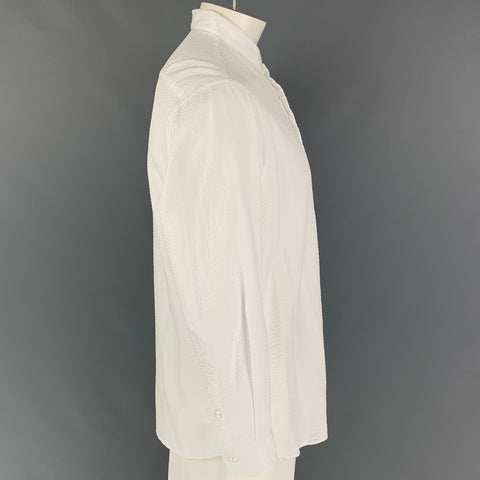 GIORGIO ARMANI Size L White Textured Cotton Nehru Collar Long Sleeve Shirt