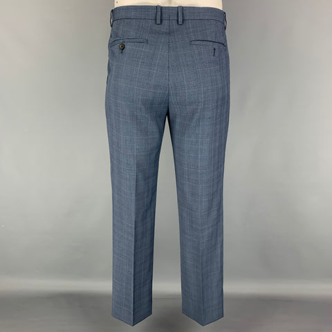 THEORY Size 42 Blue Grey Glenplaid Wool Notch Lapel Suit