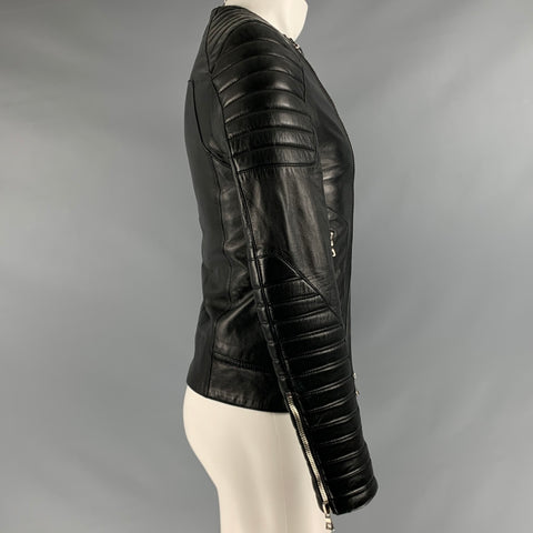BALMAIN Taille 36 Veste de moto en cuir noir