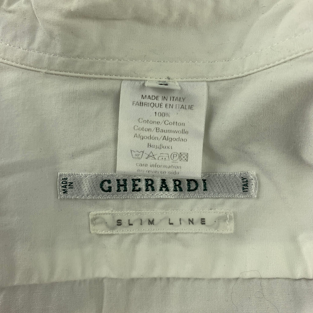 ALESSANDRO GHERARDI Slim Line Talla M Camisa blanca de manga larga con botones de algodón con volantes