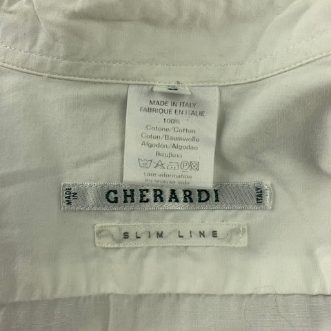 ALESSANDRO GHERARDI Slim Line Size M White Ruffled Cotton Button Up Long Sleeve Shirt