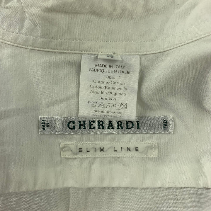 ALESSANDRO GHERARDI Slim Line Talla M Camisa blanca de manga larga con botones de algodón con volantes