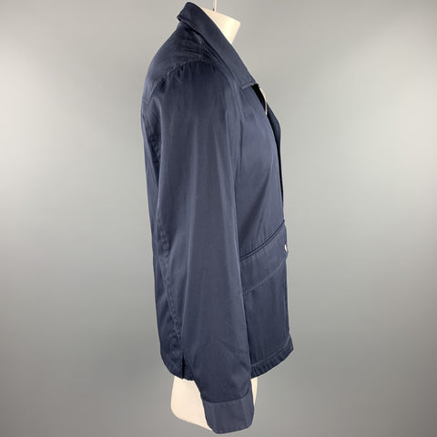 BRUNELLO CUCINELLI Size 42 Navy Cotton Blend Zip & Snaps Jacket