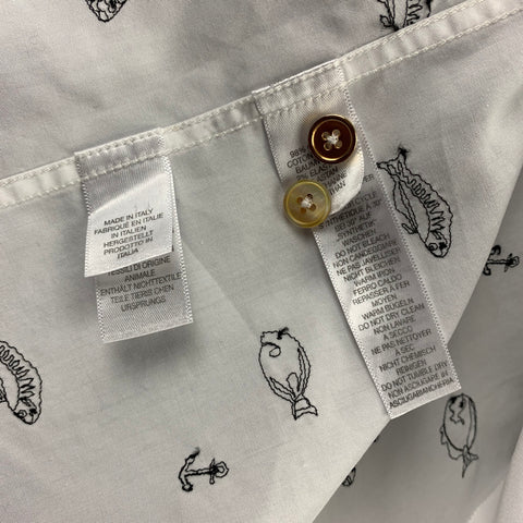 PAUL SMITH Size L White & Black Fish Embroidery Cotton Button Up Long Sleeve Shirt