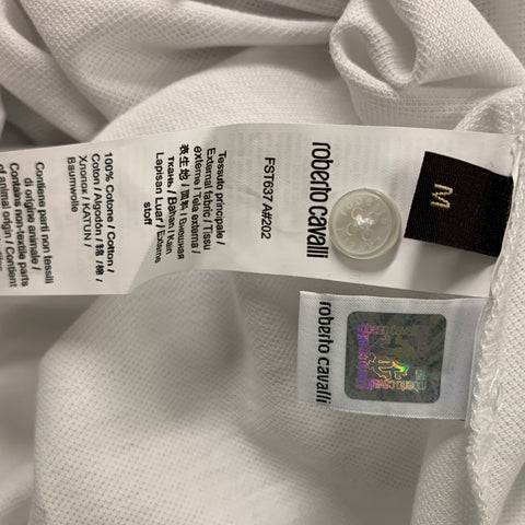 ROBERTO CAVALLI Size M White Black Cotton Short Sleeve Polo