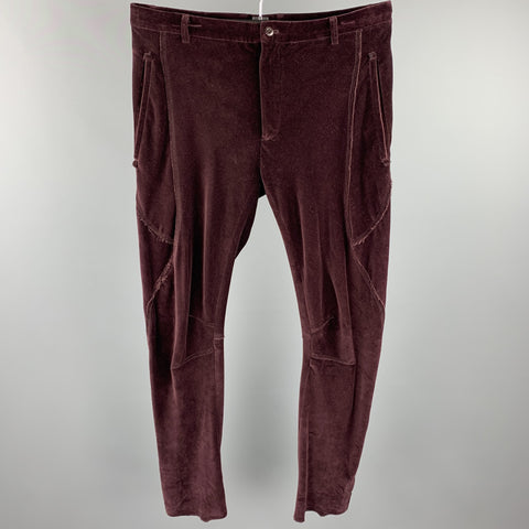 LANVIN Size 32 Burgundy Solid Cotton Velvet Zip Up Casual Pants