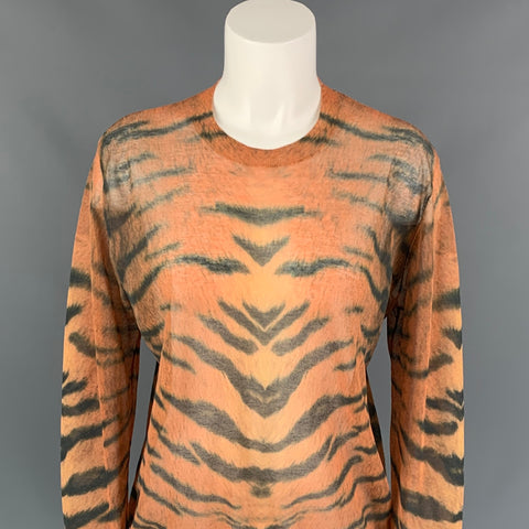 DRIES VAN NOTEN x CHRISTIAN LACROIX SS 20 Size XS Orange & Black Animal Print Cotton / Polyamide Pullover