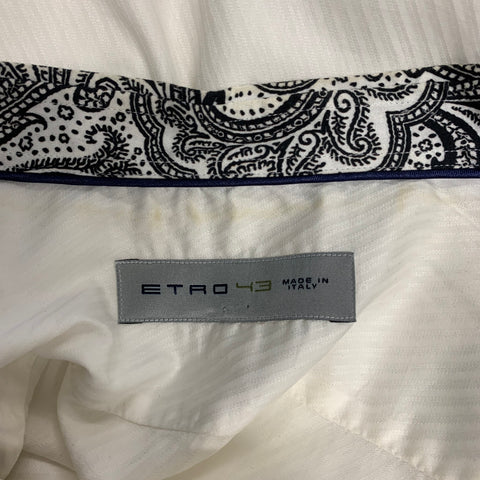 ETRO Size L White Black Diagonal Stripe Cotton Button Up Long Sleeve Shirt