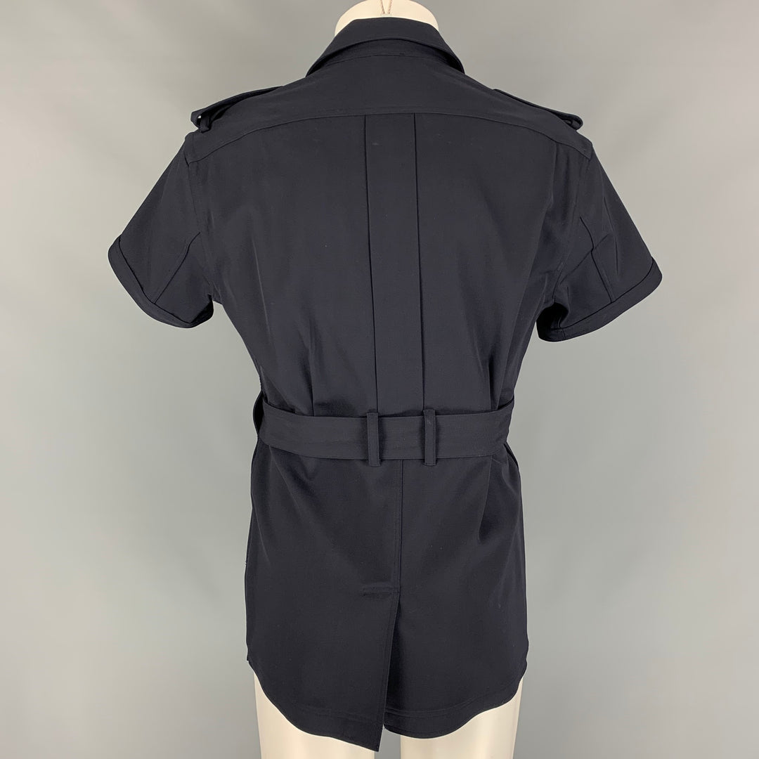 BURBERRY PRORSUM Spring 2011 Size M Navy Blue Short Sleeve Belted Military Jacket